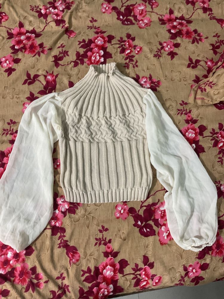 Chic Knit &amp; Sheer Sleeve Top