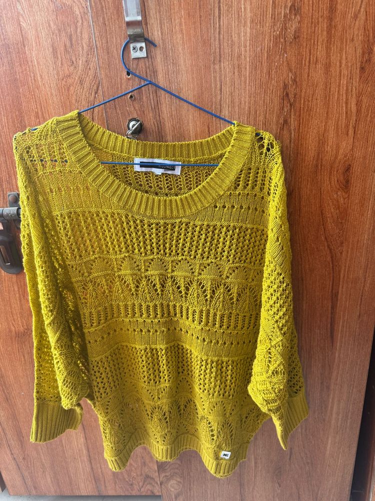Yellow Crochet Knit Sweater