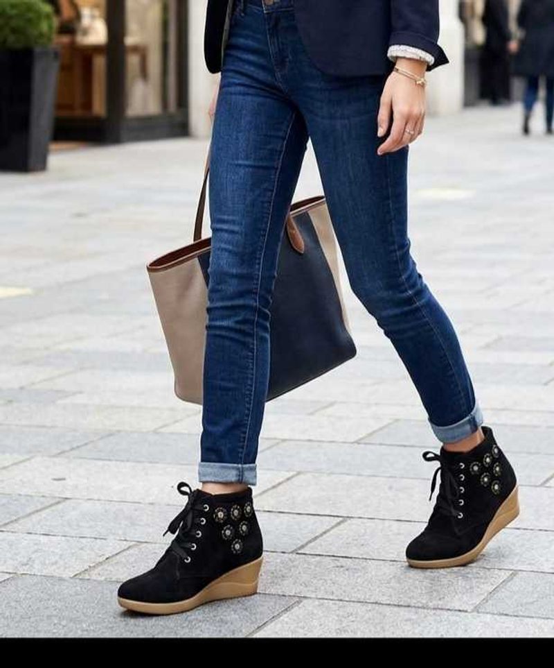 Black Ankle Boots with Floral Detail