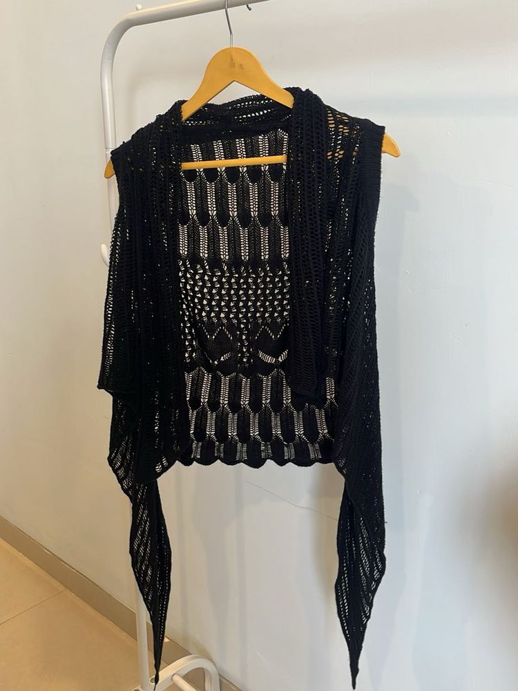 Black Crochet Sleeveless Shrug
