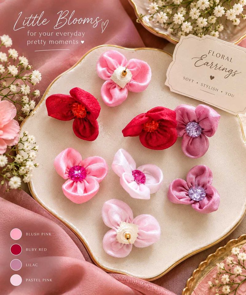 Floral Fabric Flower Earrings