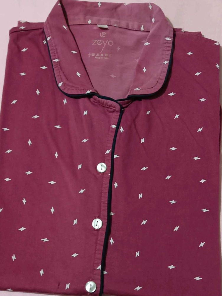 Comfy Burgundy  Print Night Suit