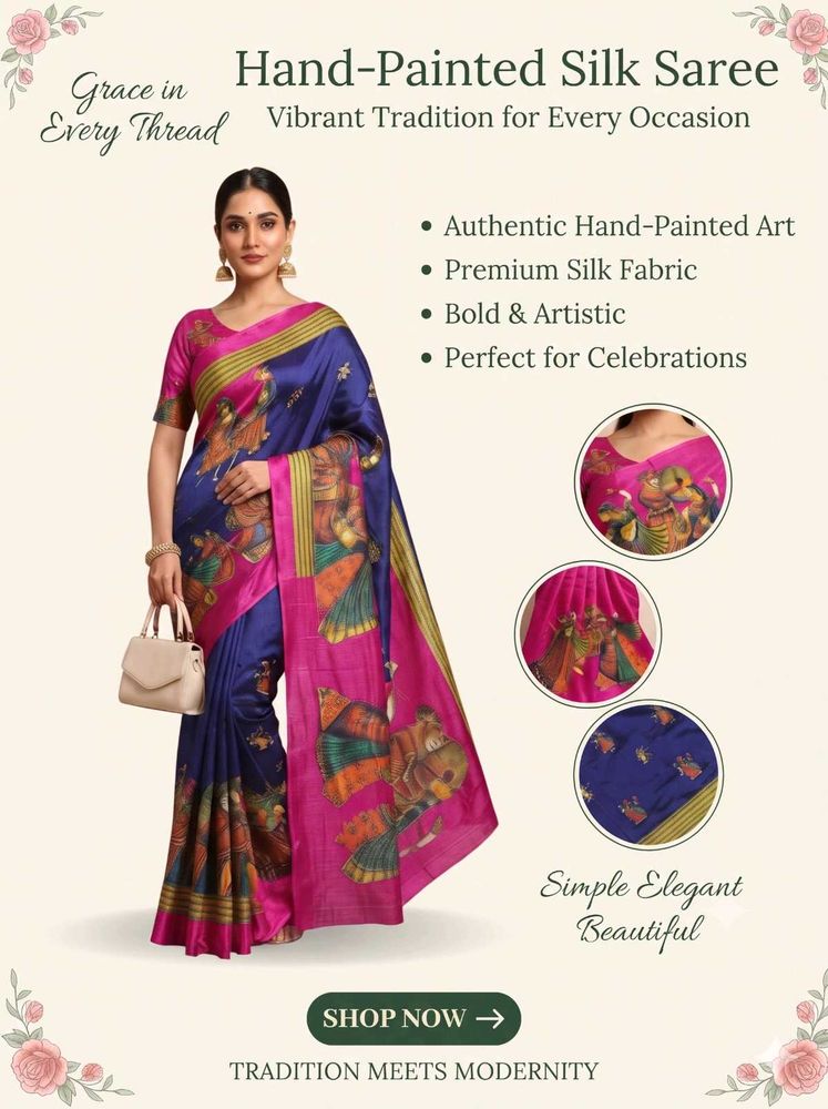 Hand-Painted Silk Saree with unstiched blouse