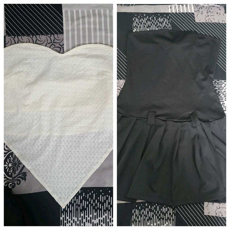 set of Chic White top and black Strapless Dress