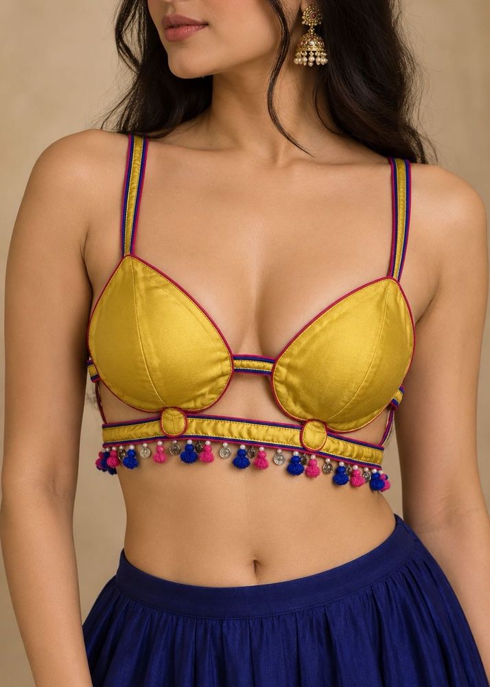 Embroidered Yellow Blouse with Tassels