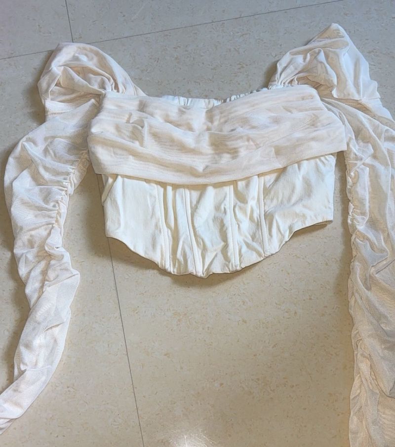 Cream Corset Top with Puffy Sleeves