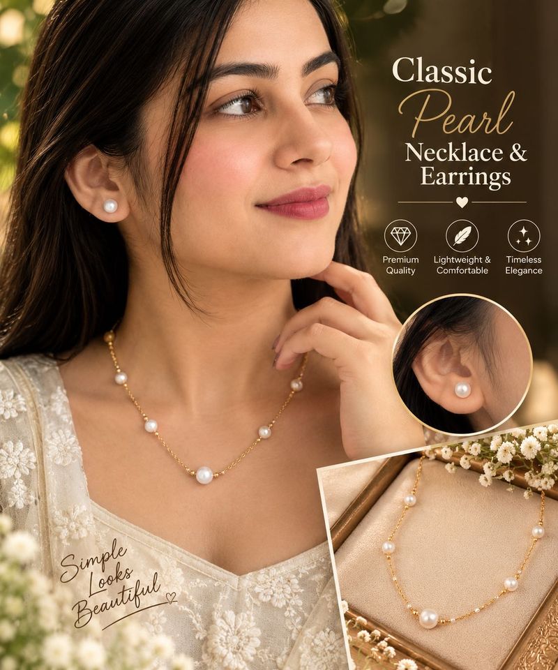 Elegant Pearl Necklace &amp; Earrings Set