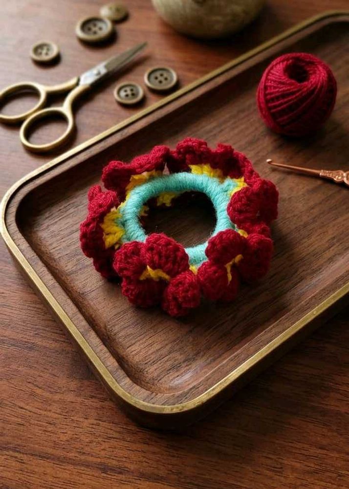 Handmade Crochet Flower Scrunchie