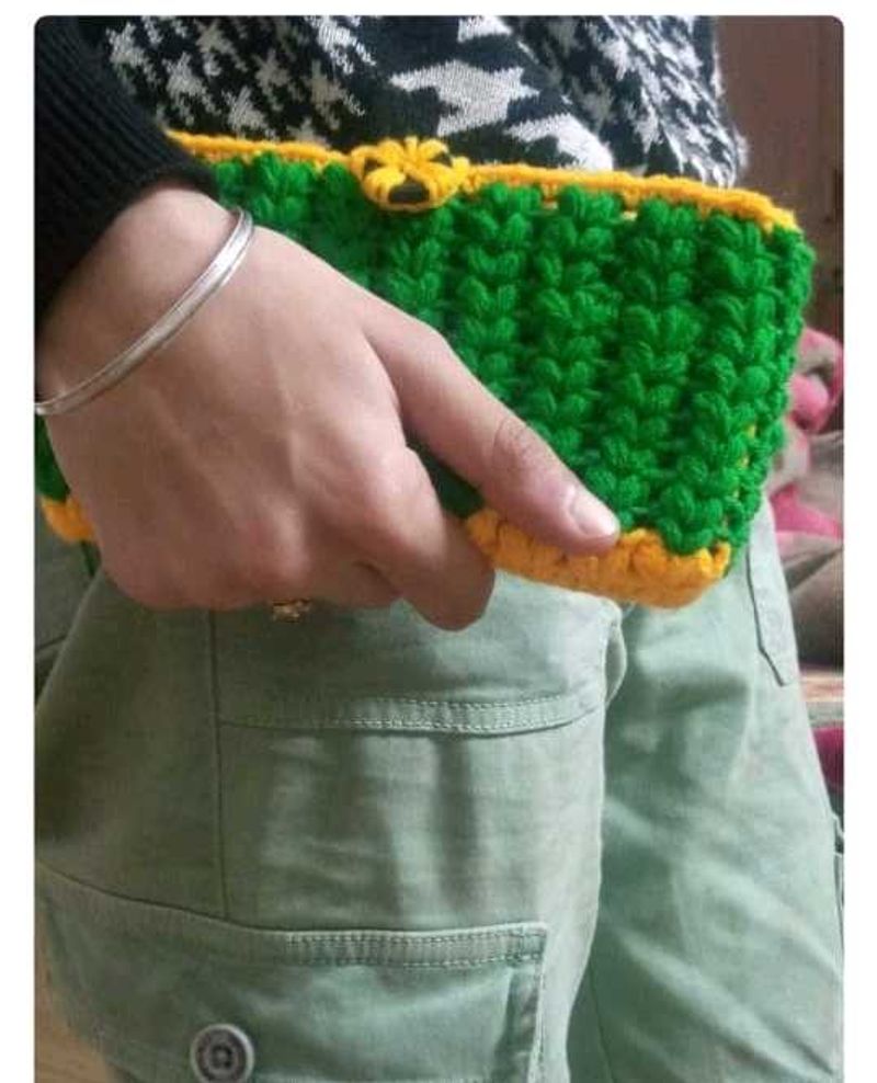 Handmade Crochet Clutch - Green &amp; Yellow