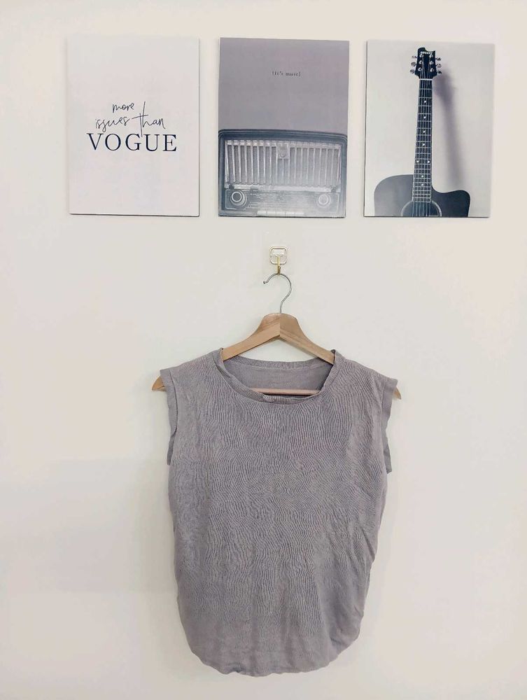 Grey Textured Sleeveless Top
