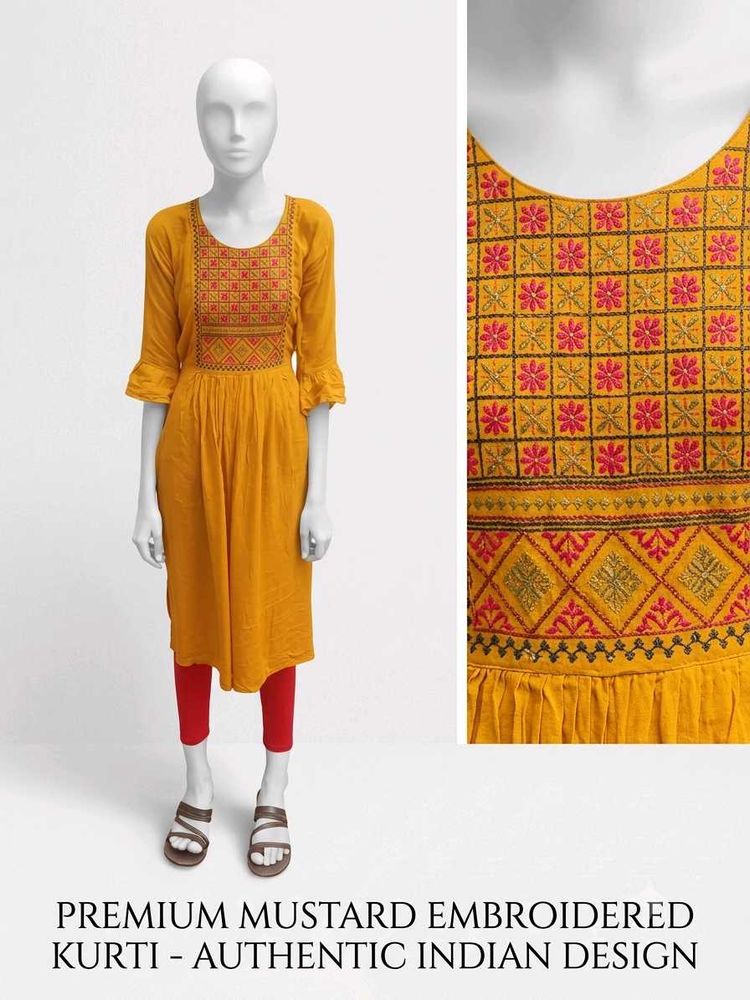 Mustard Embroidered Kurti - Indian Design