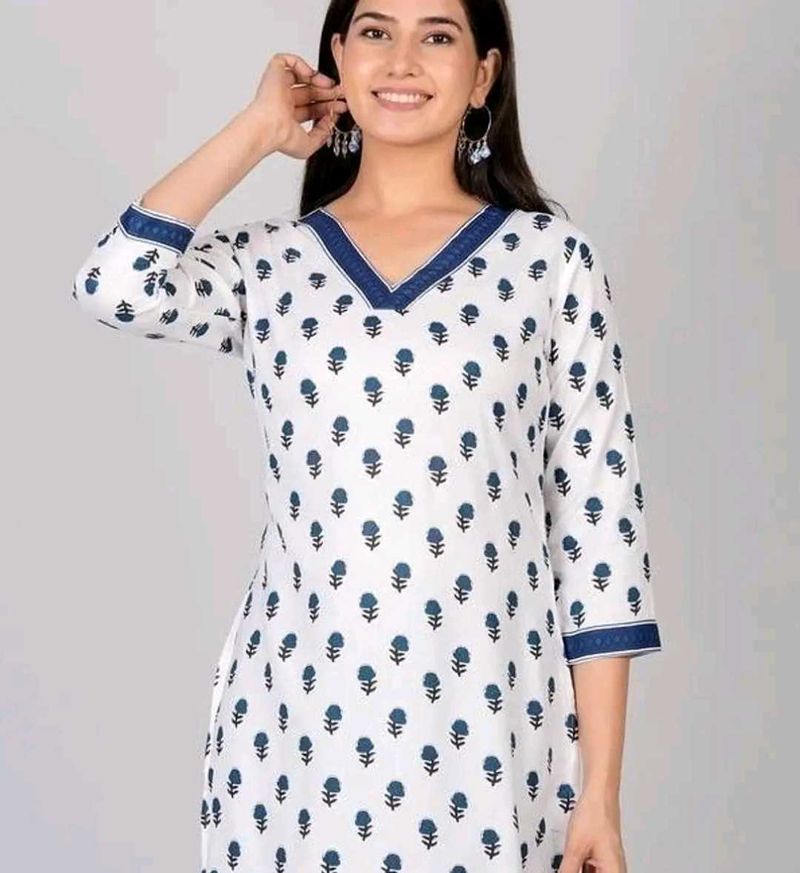 White Kurta with Floral Print