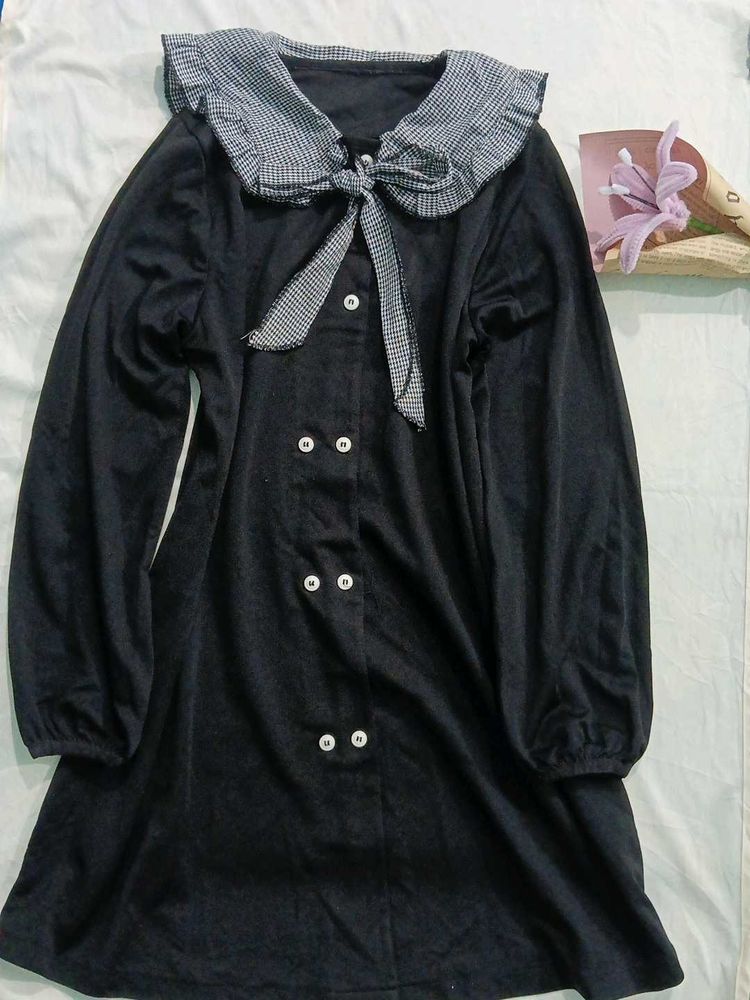 Black Double-Breasted Dress with Peter Pan Collar