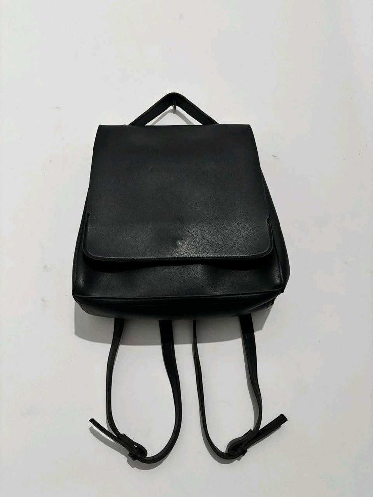Chic Black Faux Leather Backpack