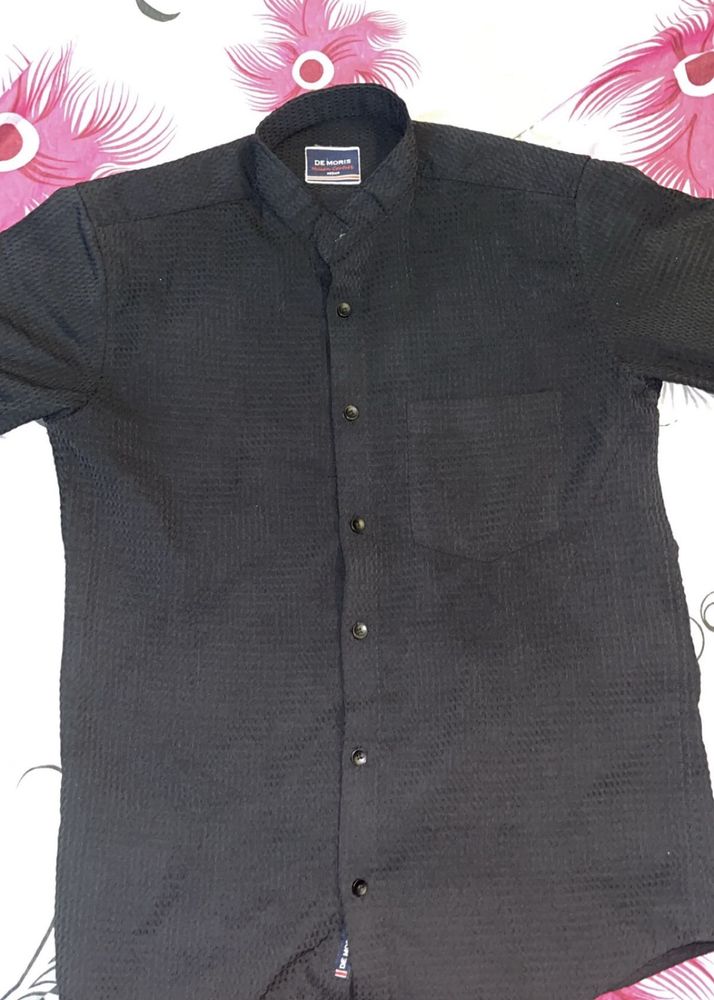 Men's Black Textured Casual Shirt