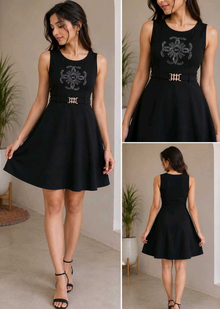 Chic Black Sleeveless Dress with Embellishment