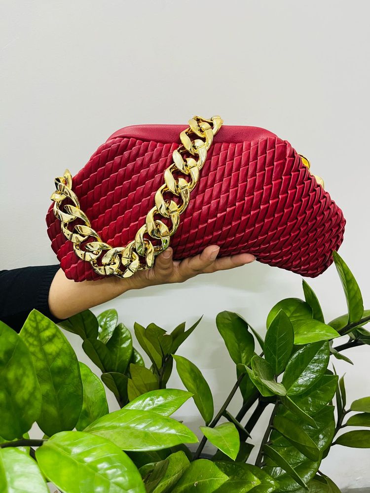 Chic Red Clutch with Gold Chain
