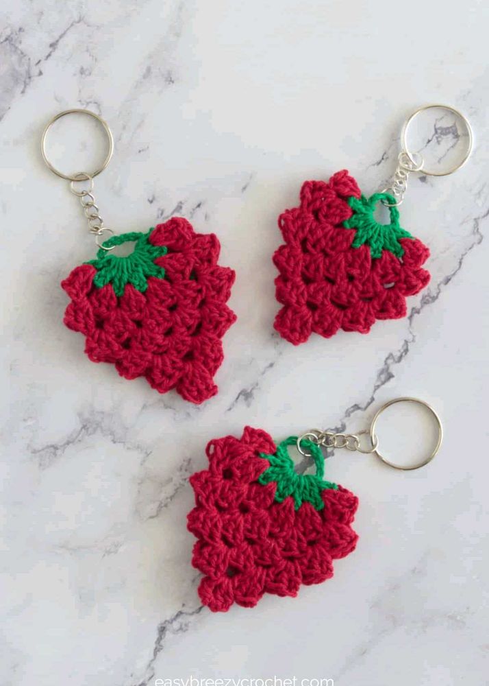 Crochet Strawberry Keychain
