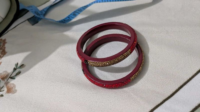 Red &amp; Gold Embellished Bangles (Pair)