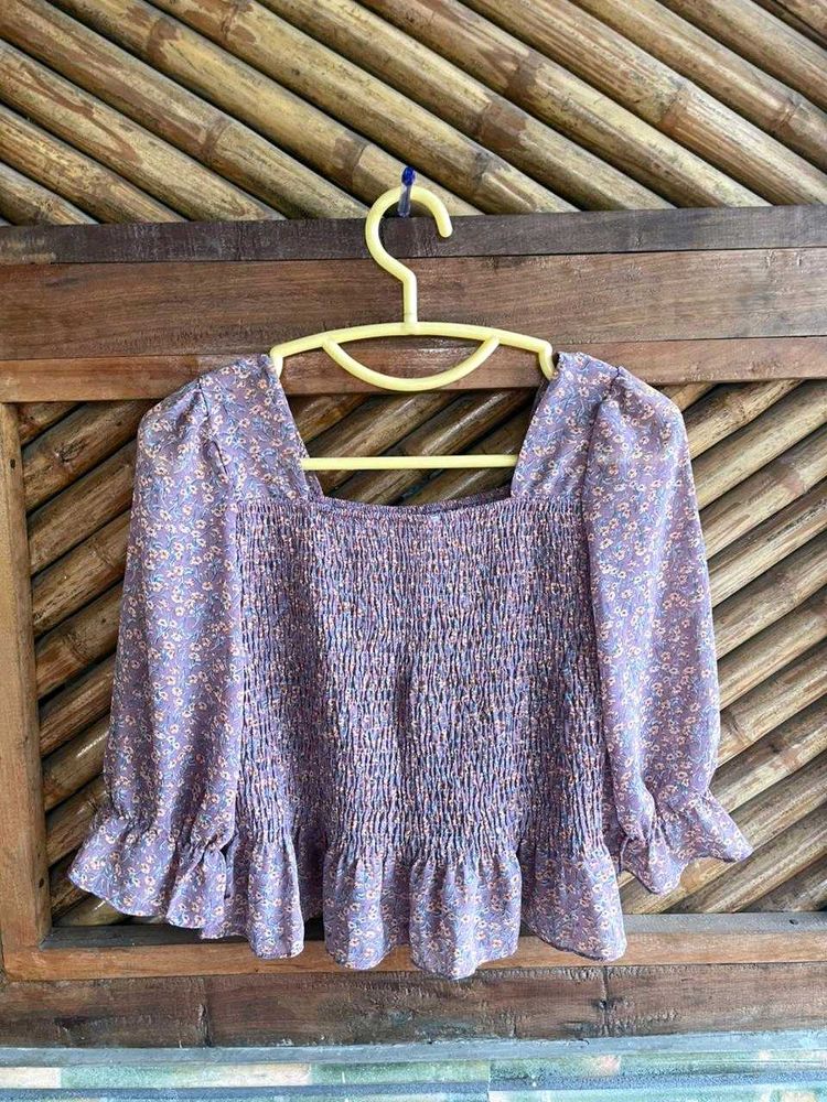 Chic Floral Smocked Square Neck Top