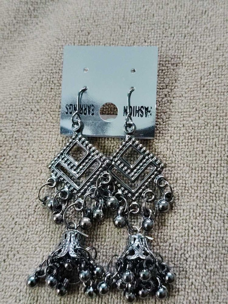 Oxidized Silver Jhumka Earrings