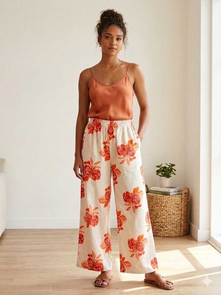 Floral Print Cotton Palazzo Pants