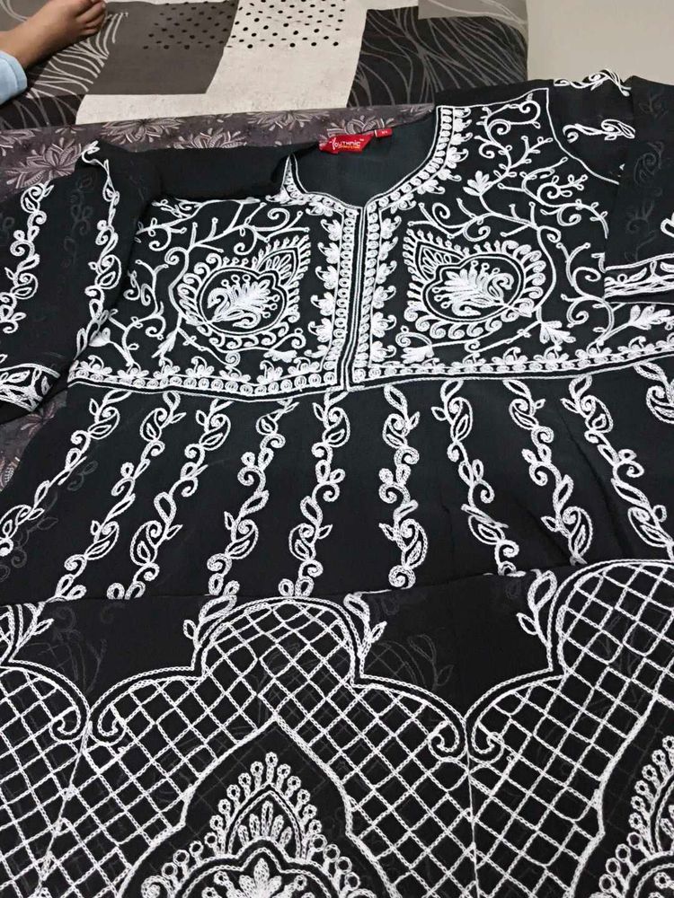 Black Kurta with White Embroidery