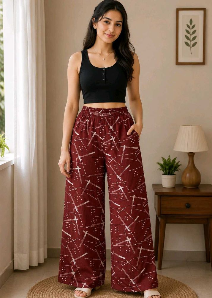 Maroon Printed Palazzo Pants