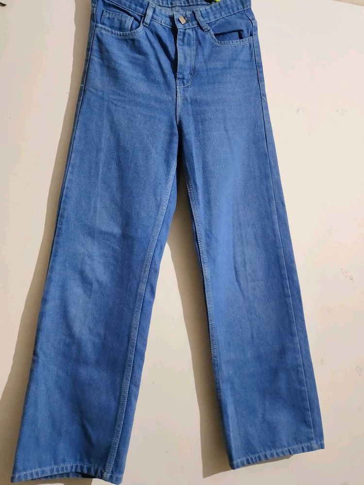 Blue Straight Leg Denim Jeans