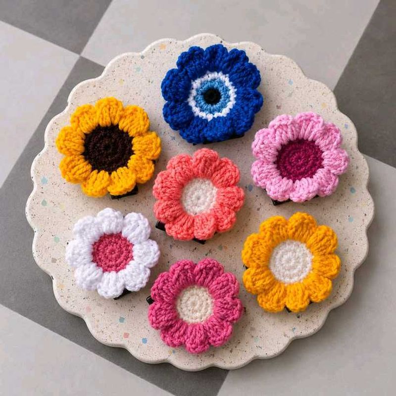 Handmade Crochet Flower Hair Clips Set