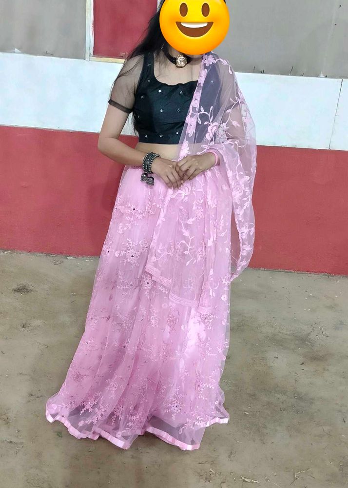 Elegant Pink Net Lehenga Choli Set