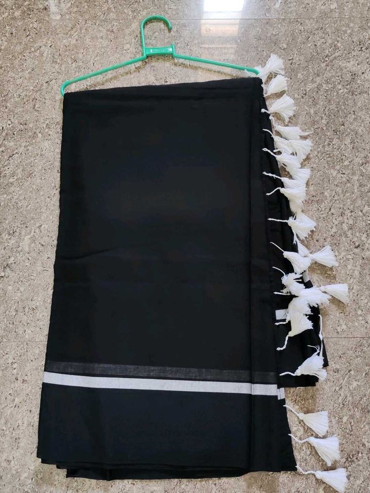 Elegant Black Saree with Tassel Border