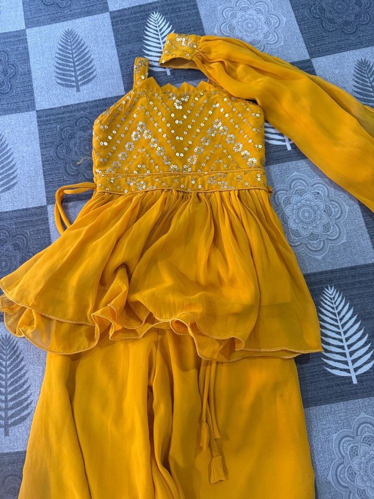 Yellow Sequined Kurta plazzo Set with Dupatta