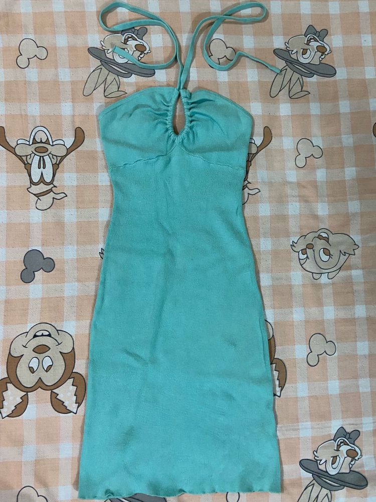 Teal Halter Neck Mini Dress