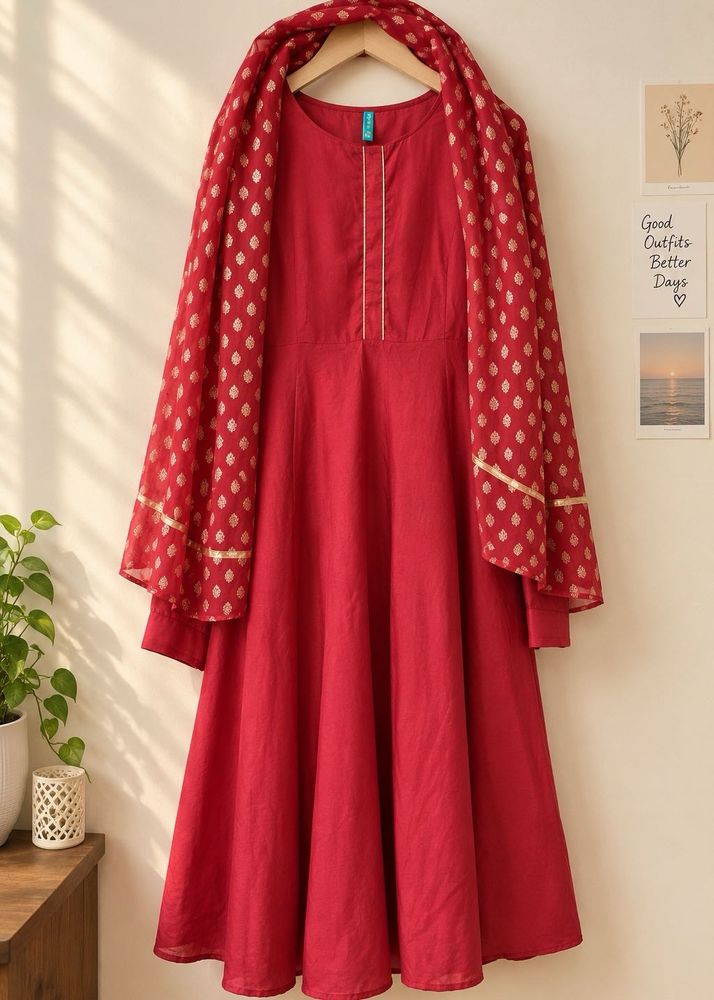 Red Anarkali Kurta with Dupatta Set
