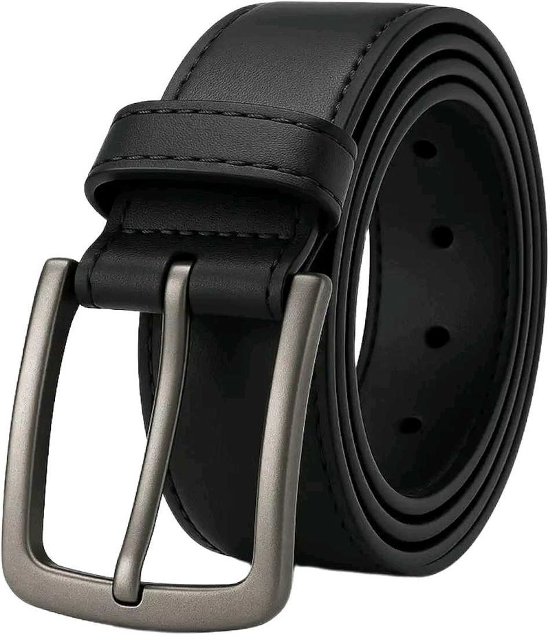 Classic Black Leather Belt with Matte Buckle