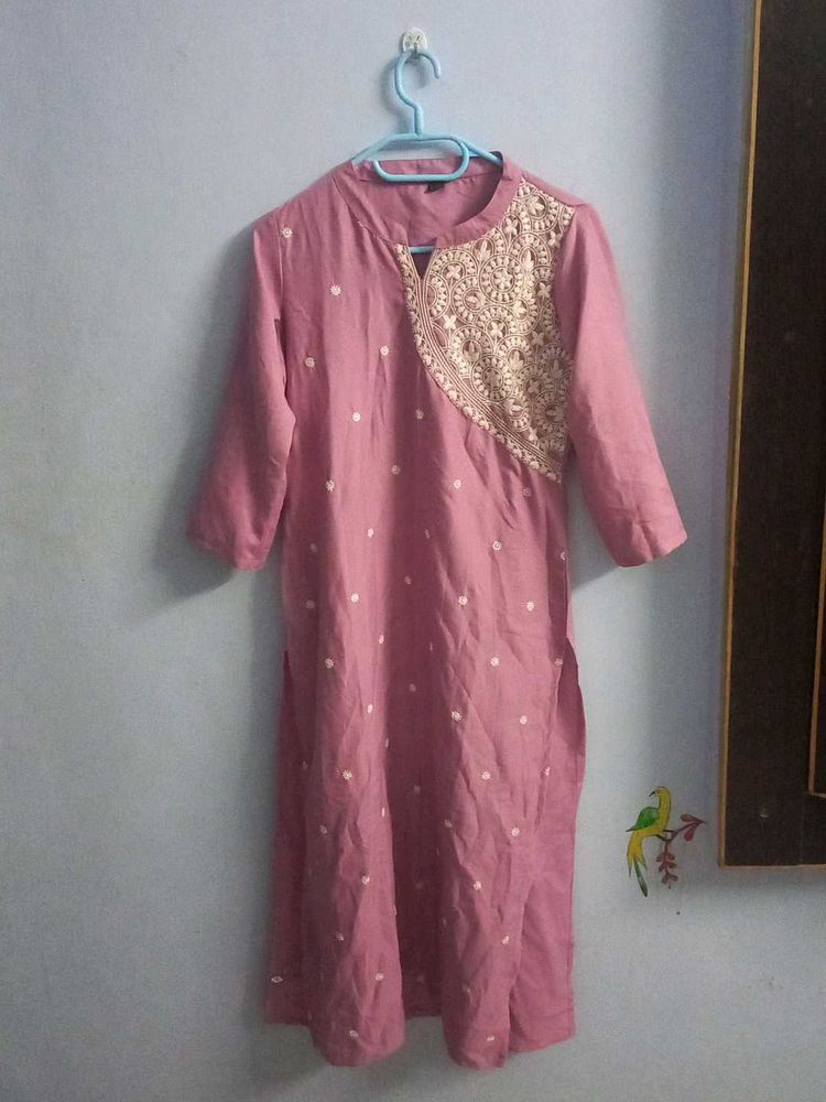 Mauve Pink Embroidered Kurta