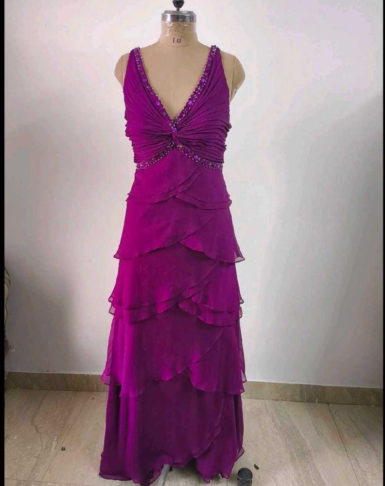 Stunning Purple Beaded Tiered Gown