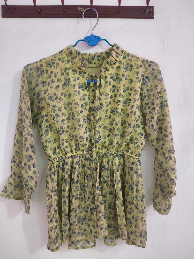 Chiffon Floral Print Peplum Top