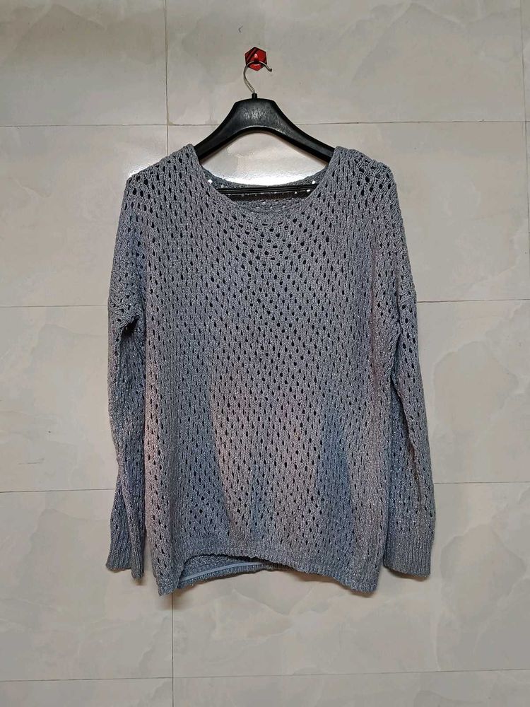 Gray Knit Pullover Sweater