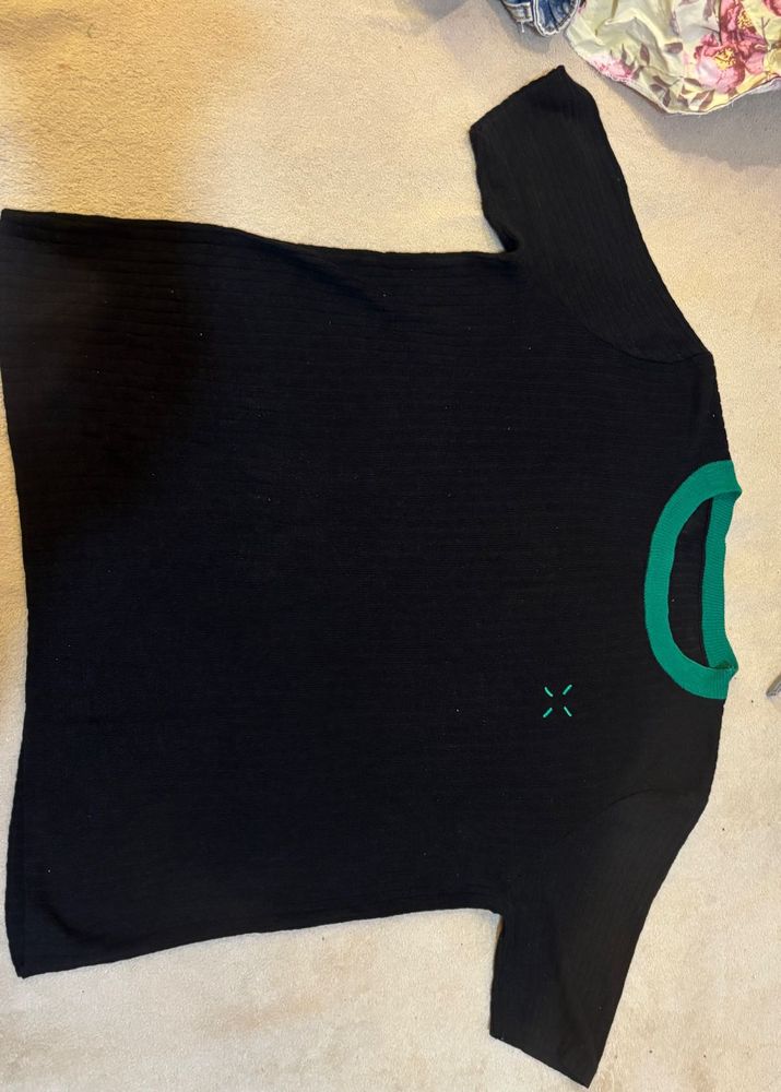 Black Ribbed Crew Neck T-Shirt