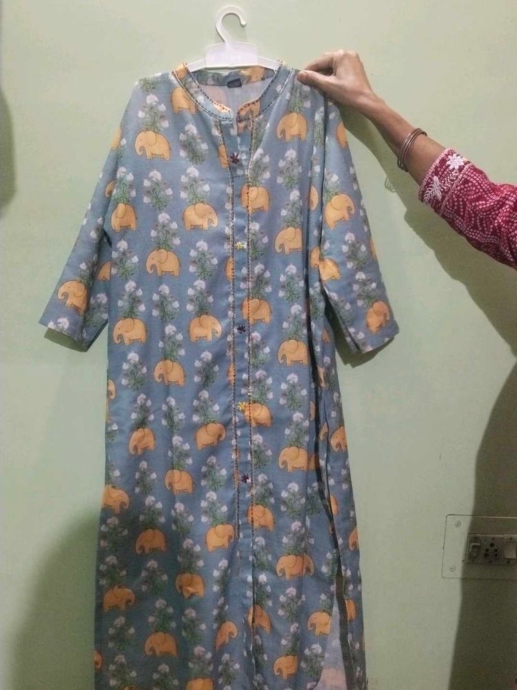 Blue Elephant Print Kurta