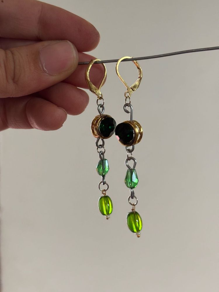 Green Beaded Dangle Earrings