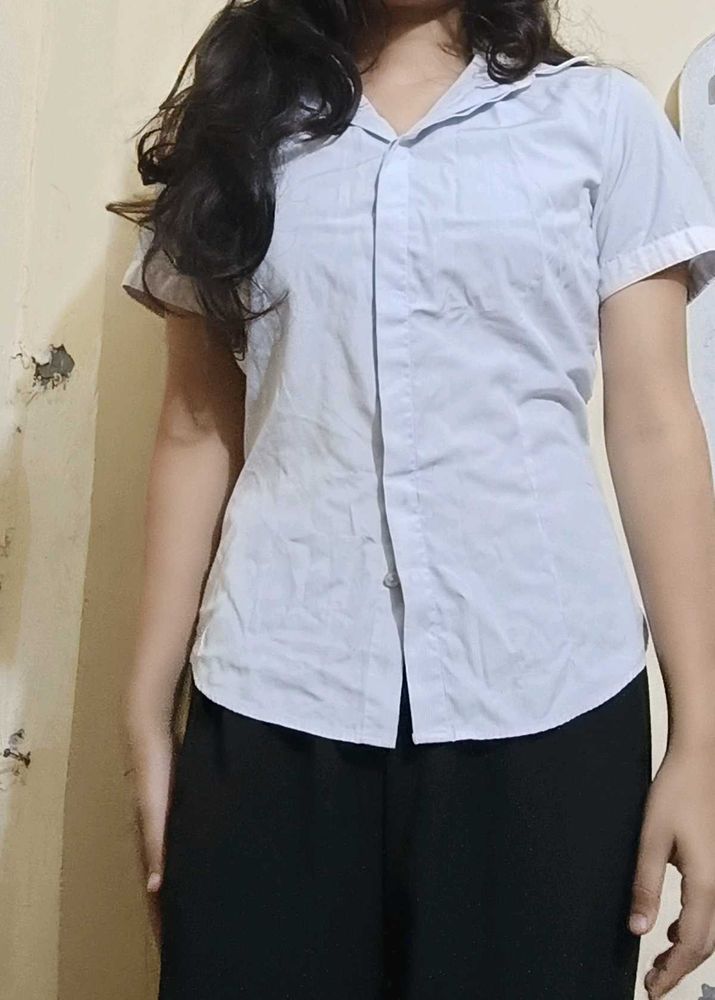 Classic Light Blue Short Sleeve Blouse