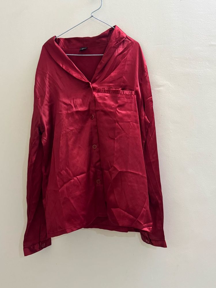 Satin Red Pajama Top