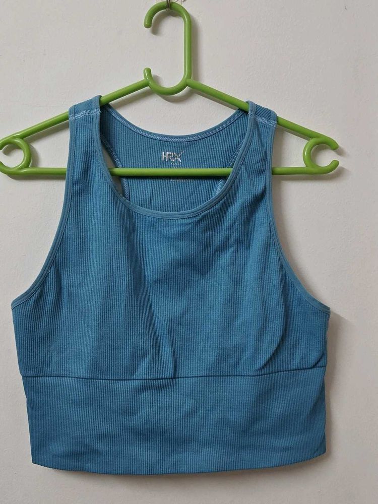 HRX Blue Ribbed Sports Bra
