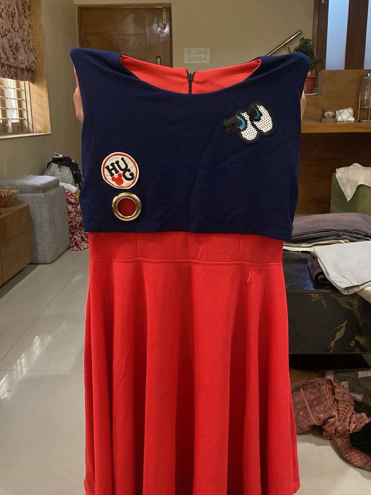 Chic Red &amp; Navy A-Line Dress