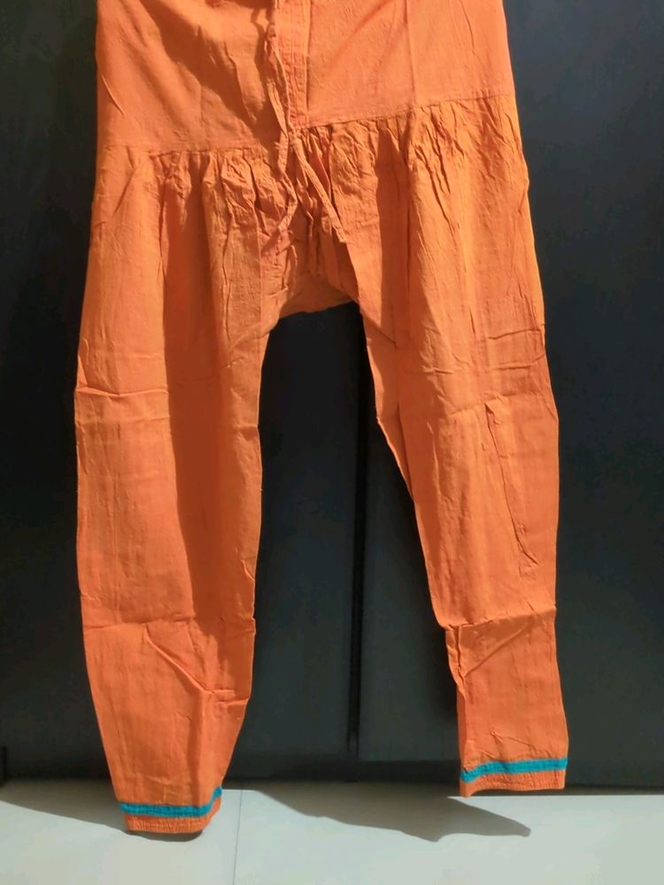 Orange Pure Cotton Pants With Nice Blue Border