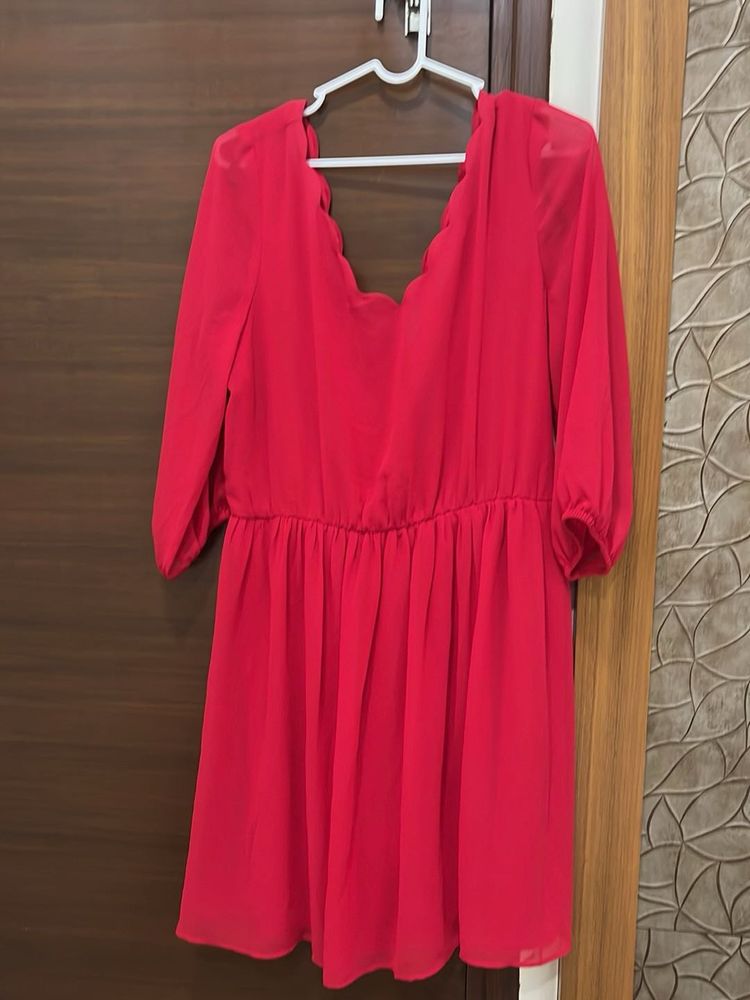 Vibrant Red Scalloped Neck Dress size L