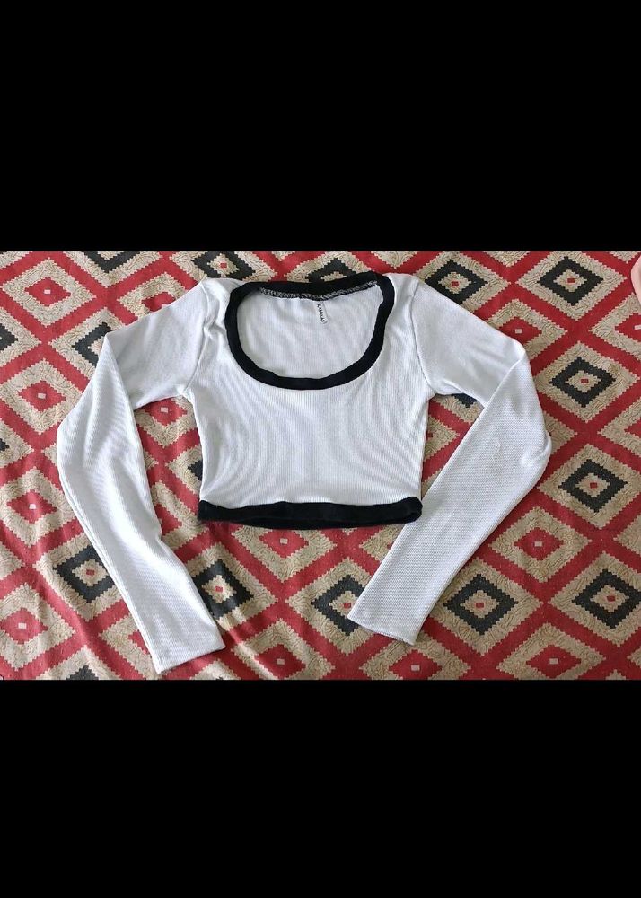 White Long Sleeve Crop Top